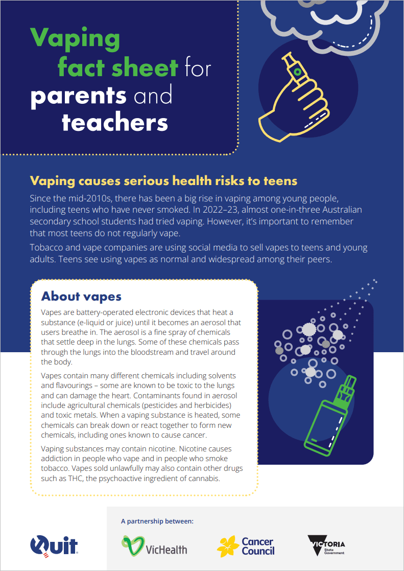 Product image for Vaping fact sheet for parents and teachers