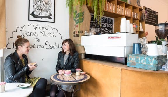 Two women sitting in a cafe having coffee