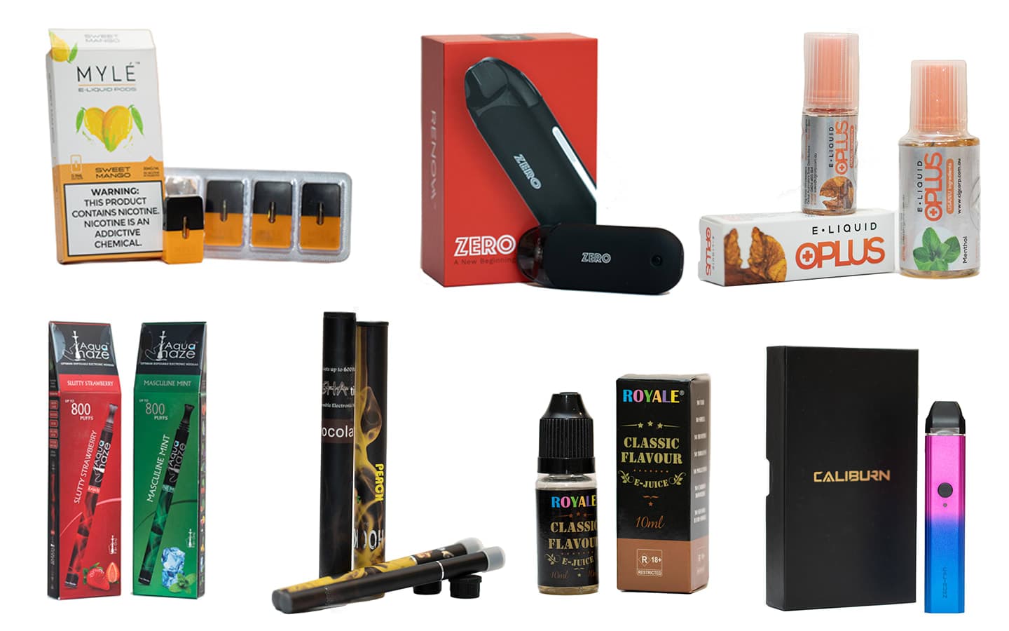 Seven different vape products