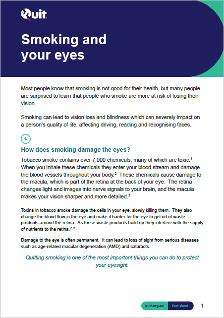 Product image for Smoking and your eyes fact sheet