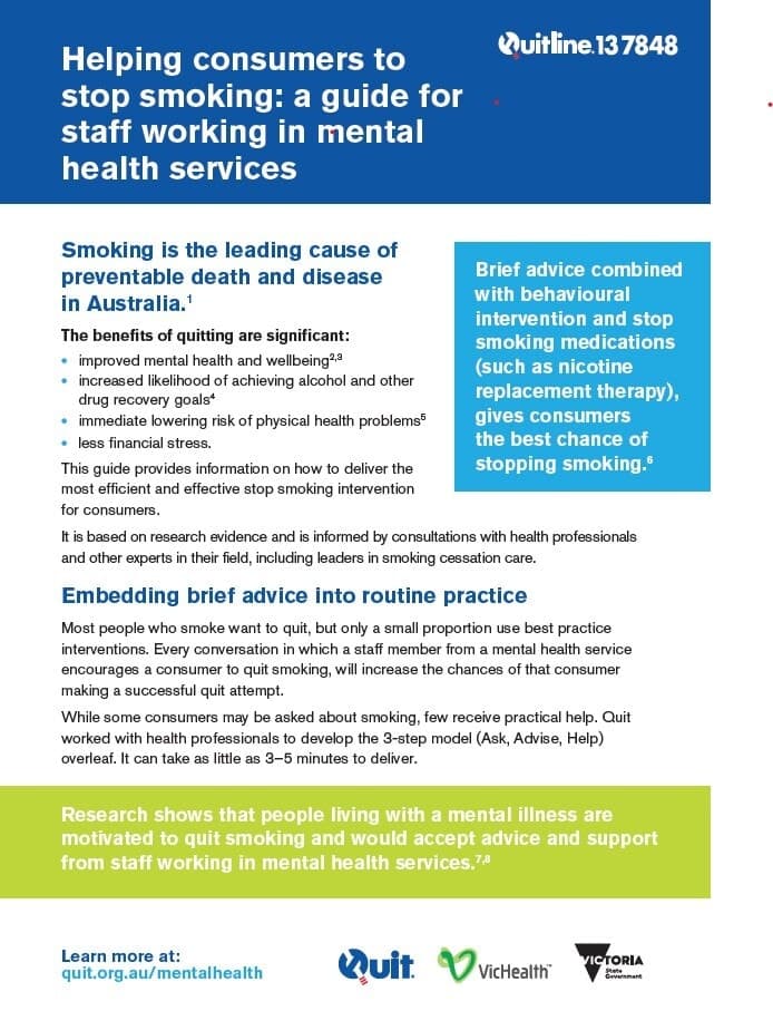Product image for Helping consumers to stop smoking: a guide for staff working in mental health services