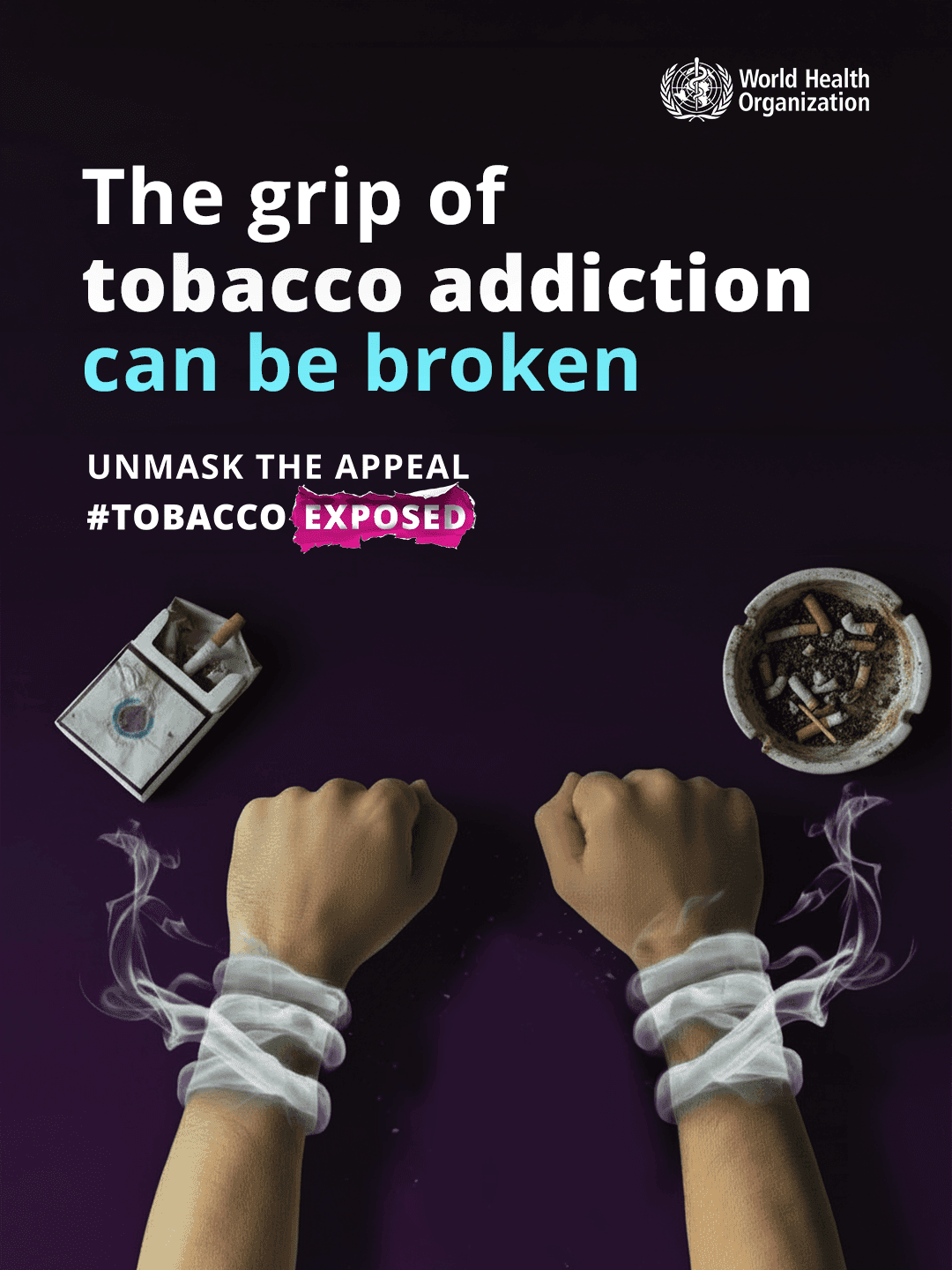 A person breaks free from tobacco smoke handcuffs.