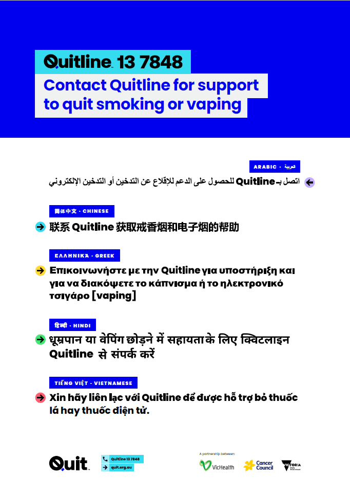 Product image for Quitline poster (multilingual)