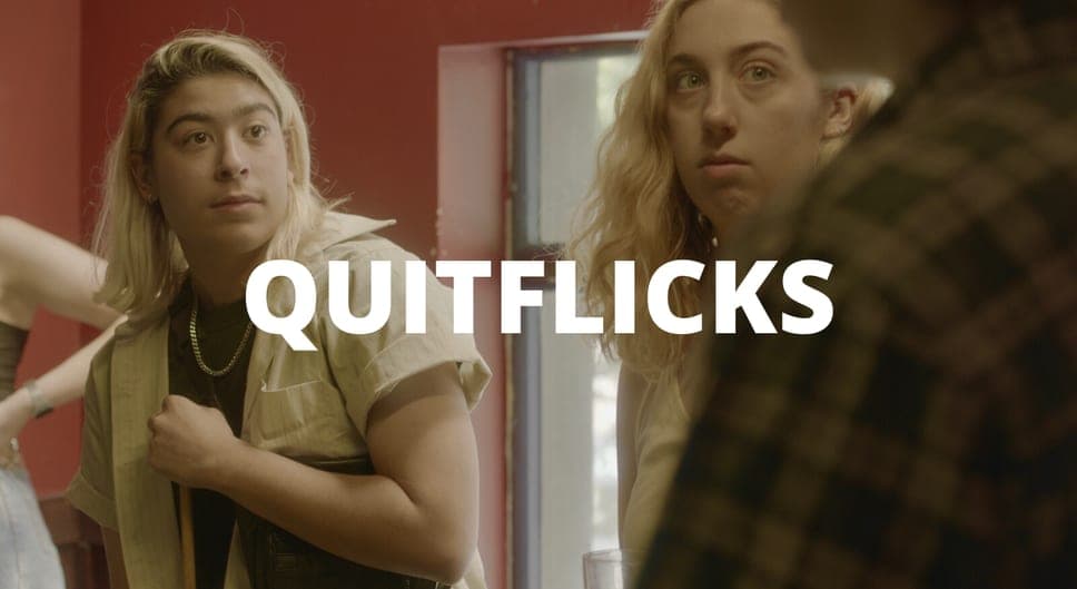 A still of a film with the QuitFlicks logo across it.